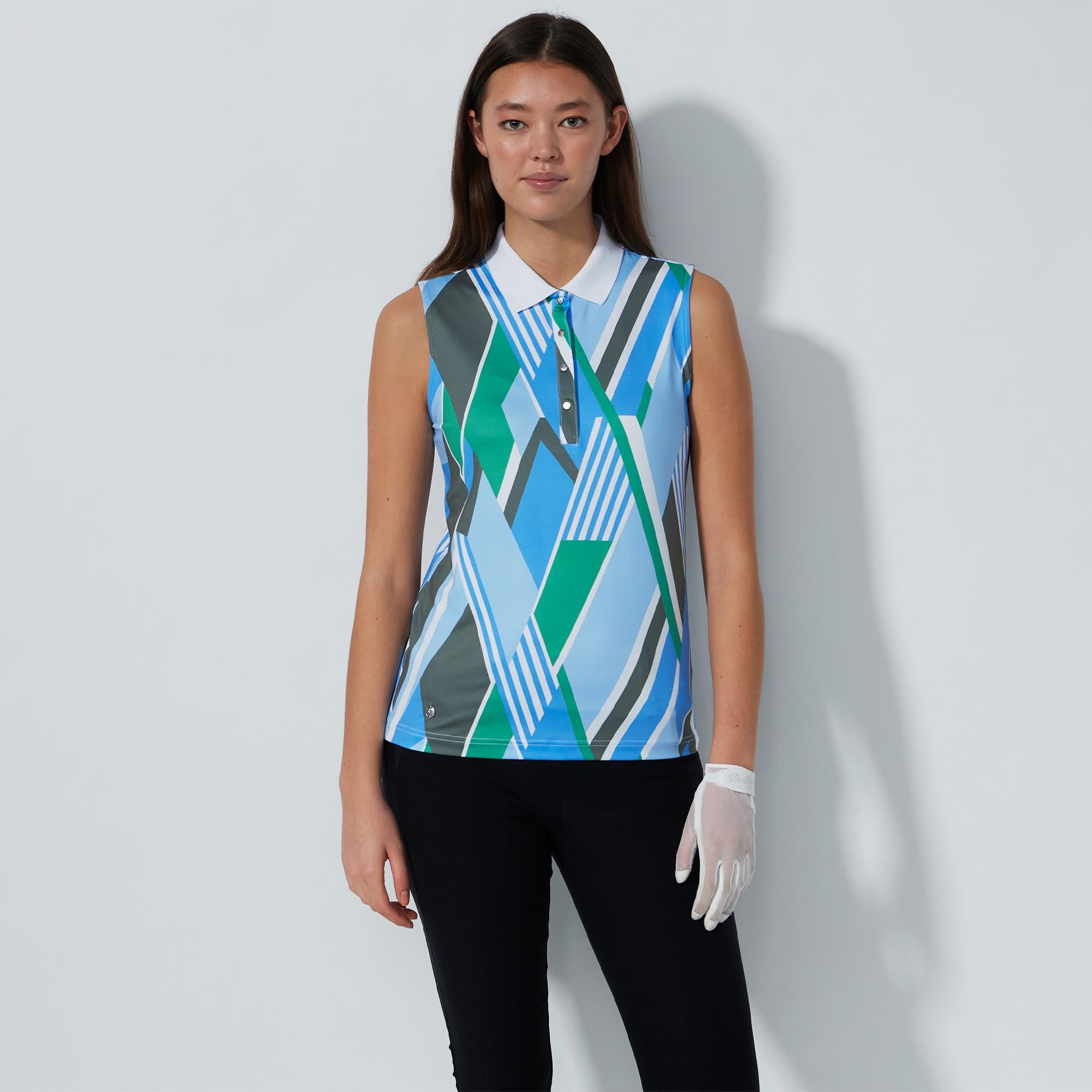 Daily Sports Fusion Ladies Sleeveless Golf Polo Shirt Stripe Fusion Blue